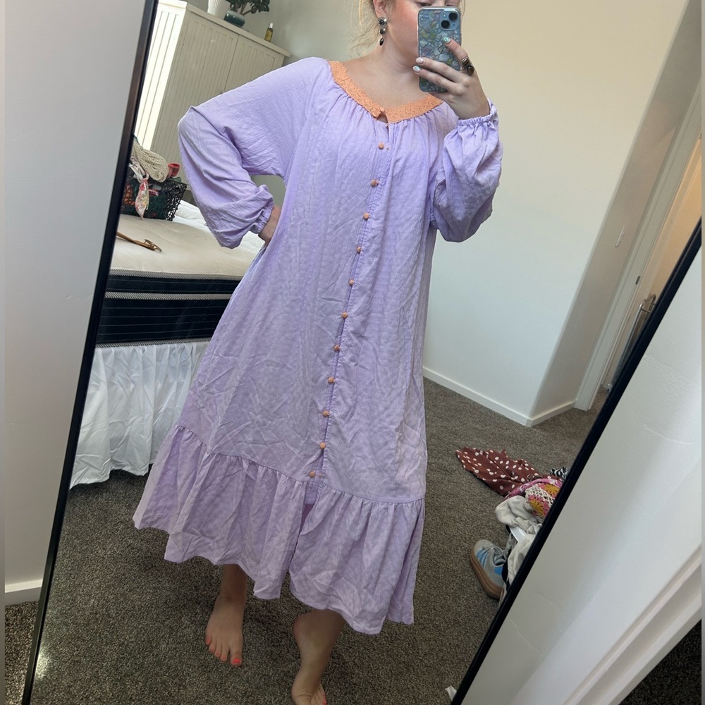 Dressed in LALA Lavender Long Sleeve Dress with Orange Details
